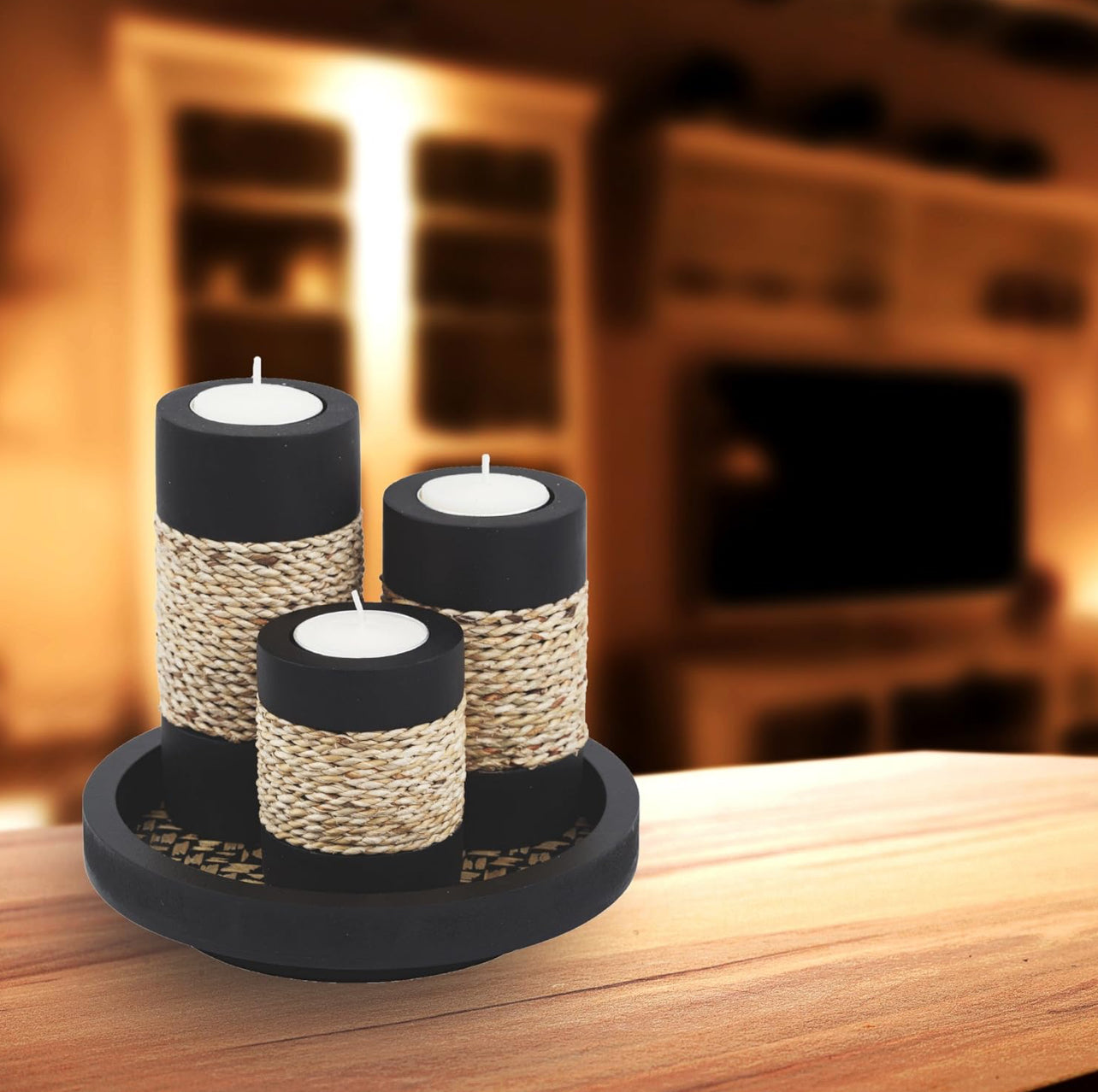 IYARA CRAFT Juego de 3 portavelas decorativas Tealight con vandeja para velas