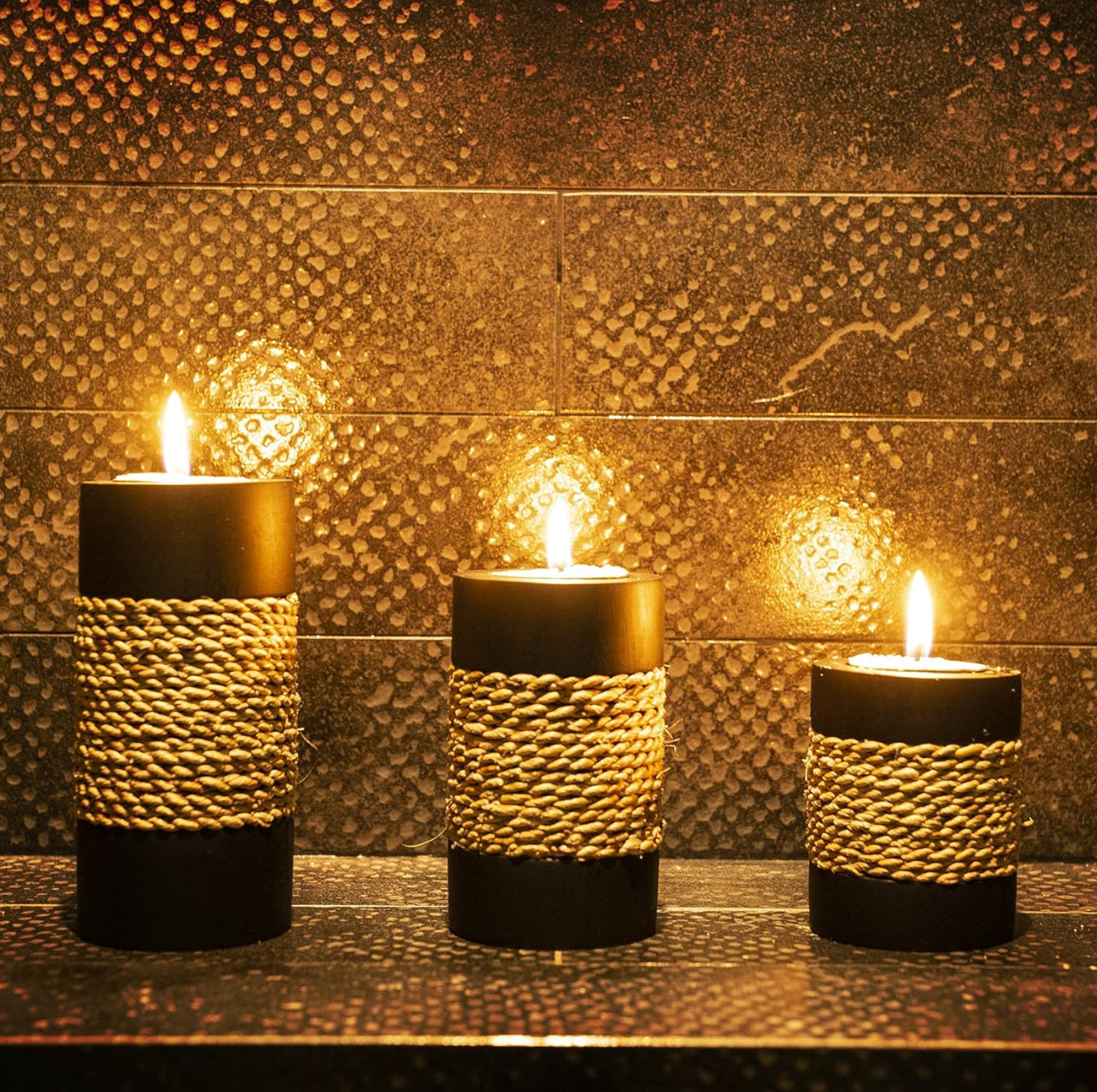 IYARA CRAFT Juego de 3 portavelas decorativas Tealight con vandeja para velas