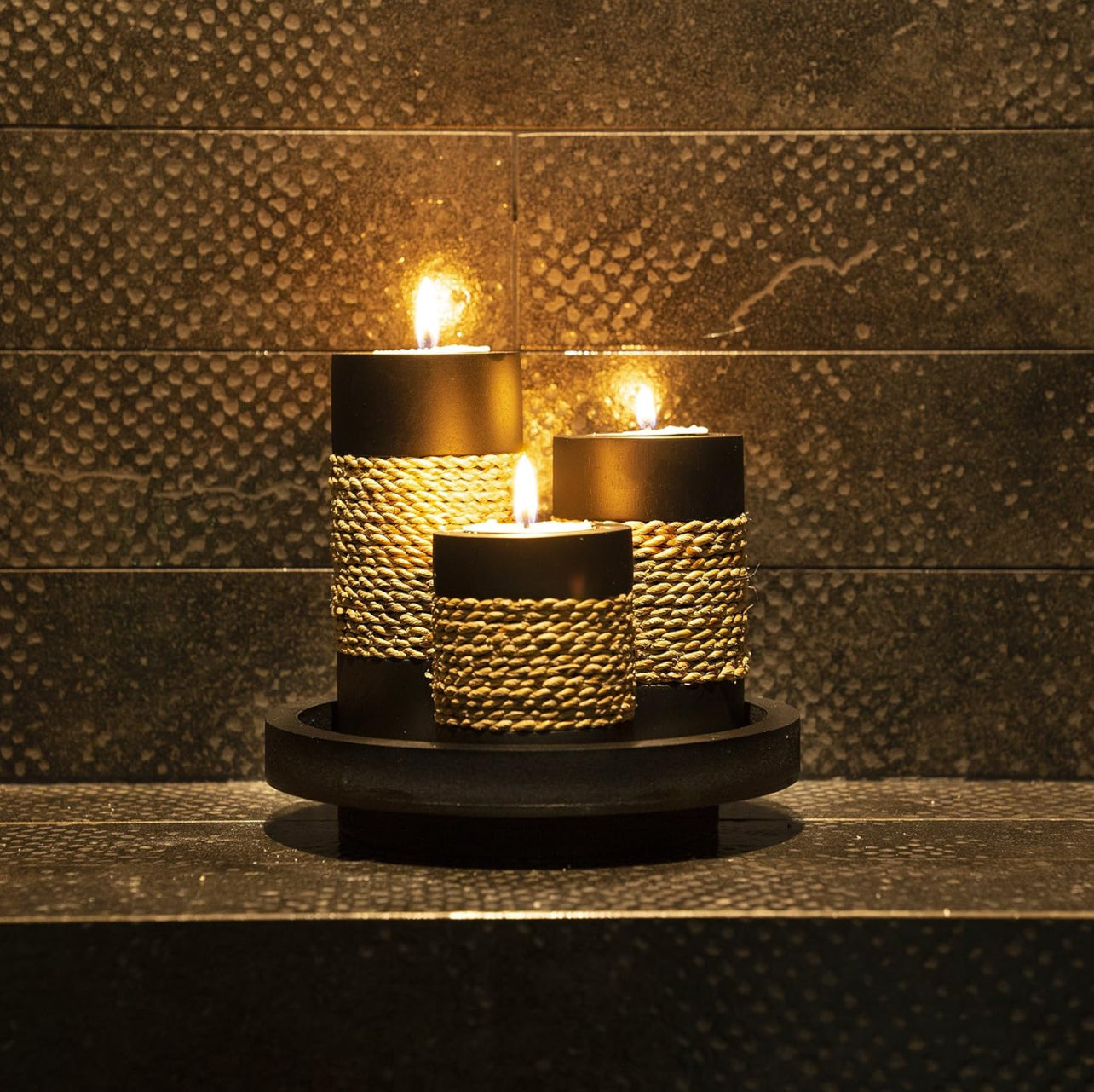 IYARA CRAFT Juego de 3 portavelas decorativas Tealight con vandeja para velas