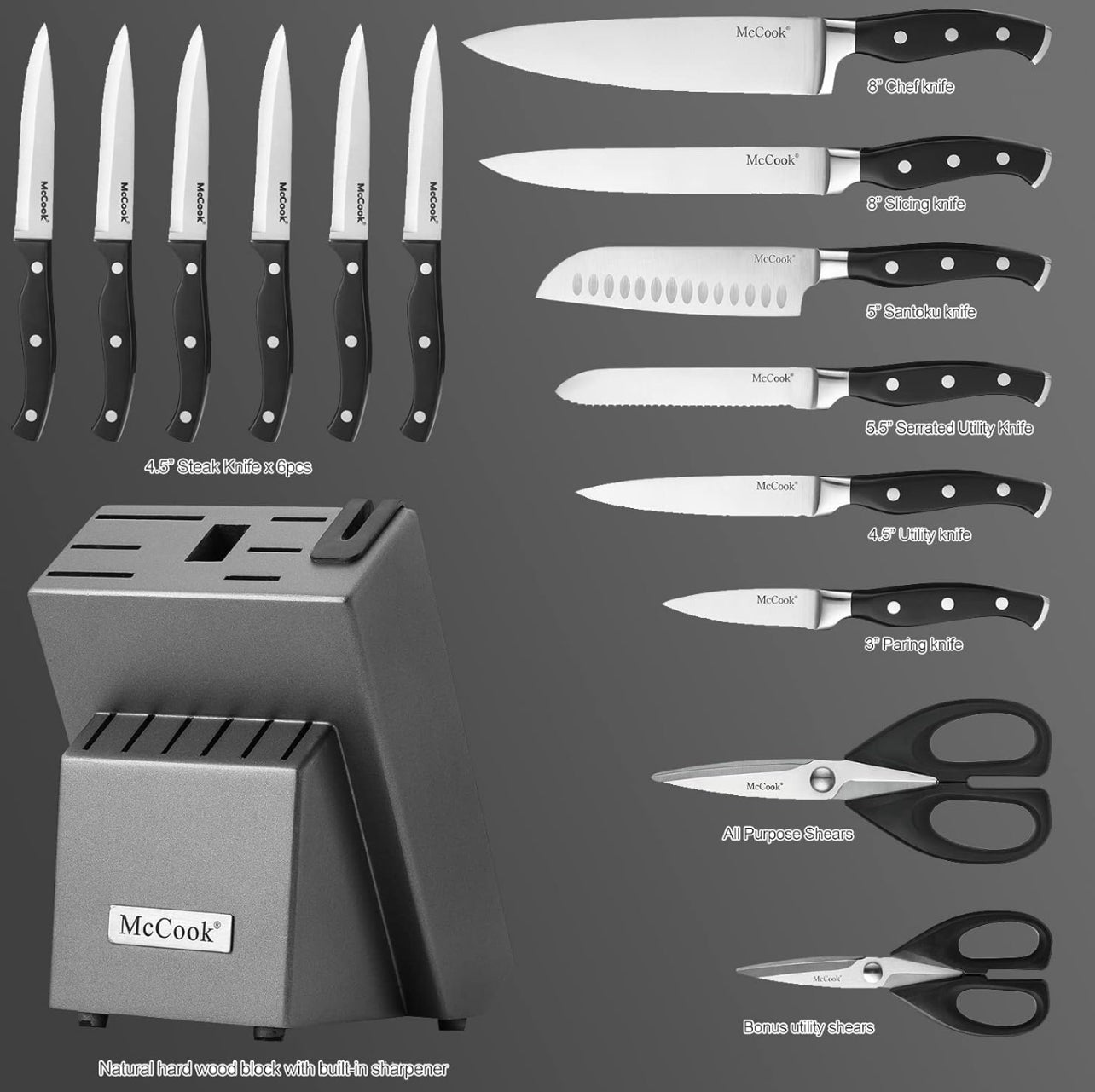 McCook® Juegos de cuchillos, juego de cuchillos de cocina alemán