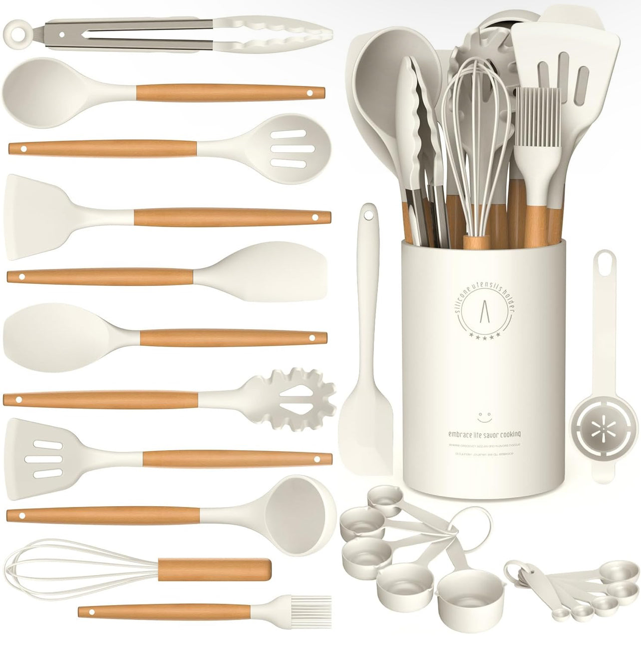 Juego de utensilios de cocina de silicona.