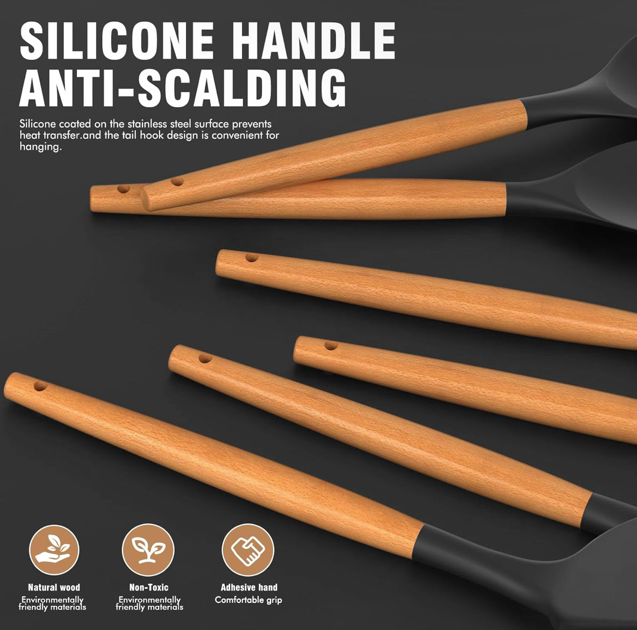 Juego de utensilios de cocina de silicona.