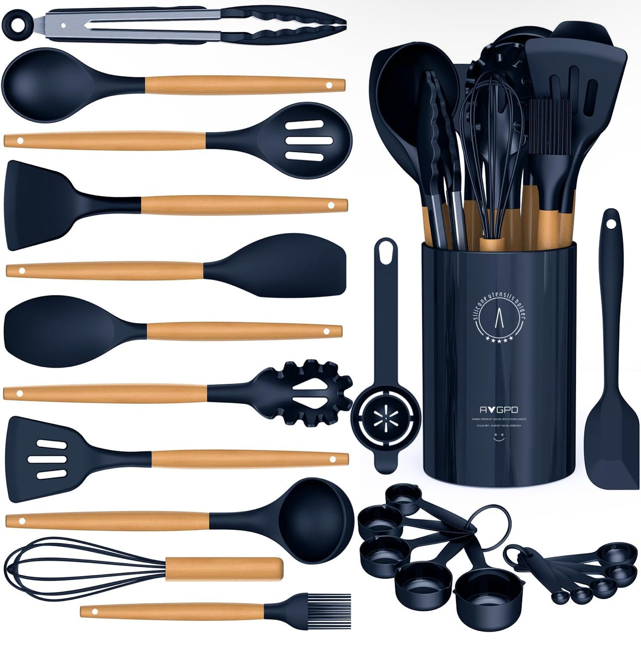 Juego de utensilios de cocina de silicona.