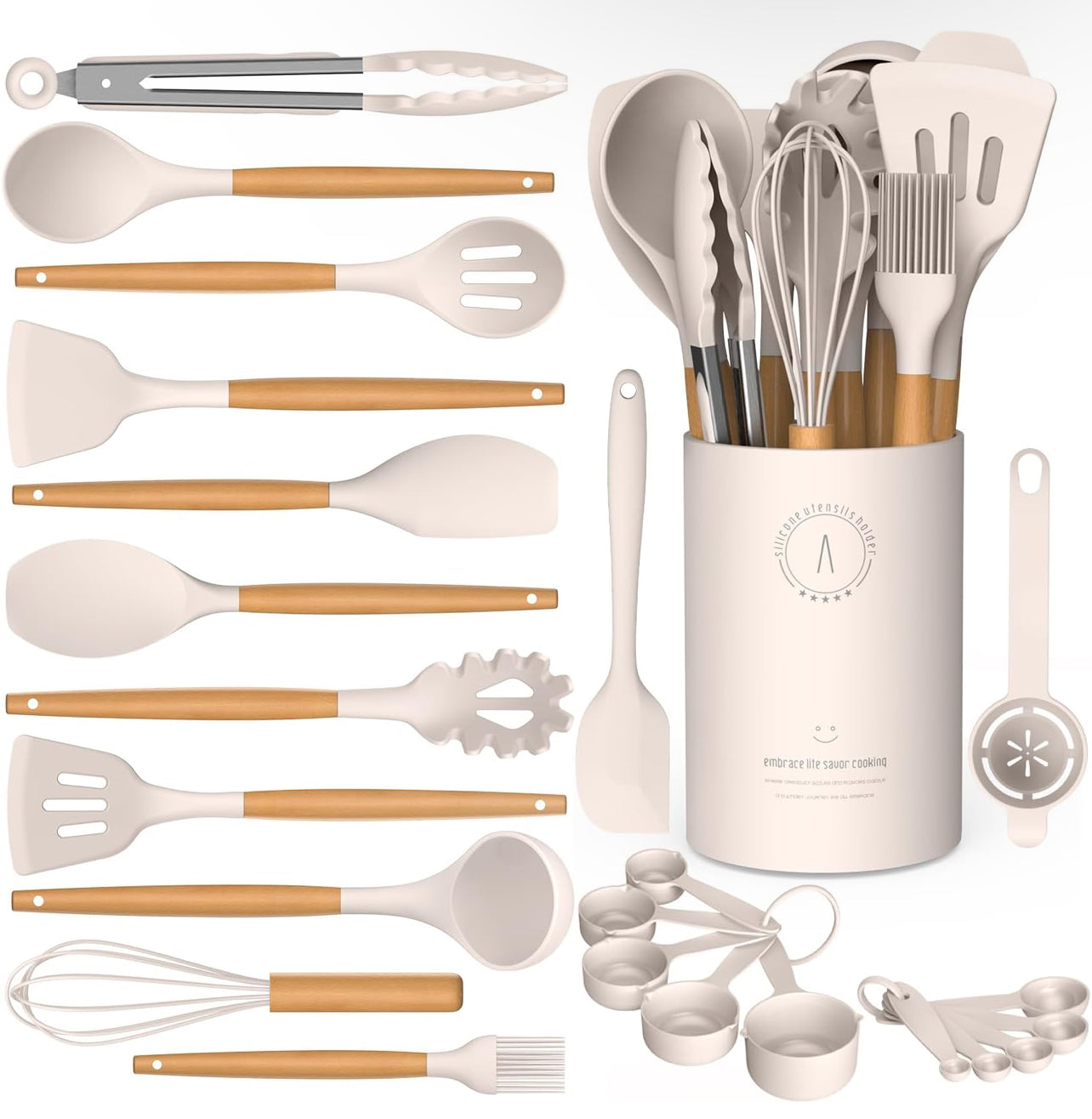 Juego de utensilios de cocina de silicona.
