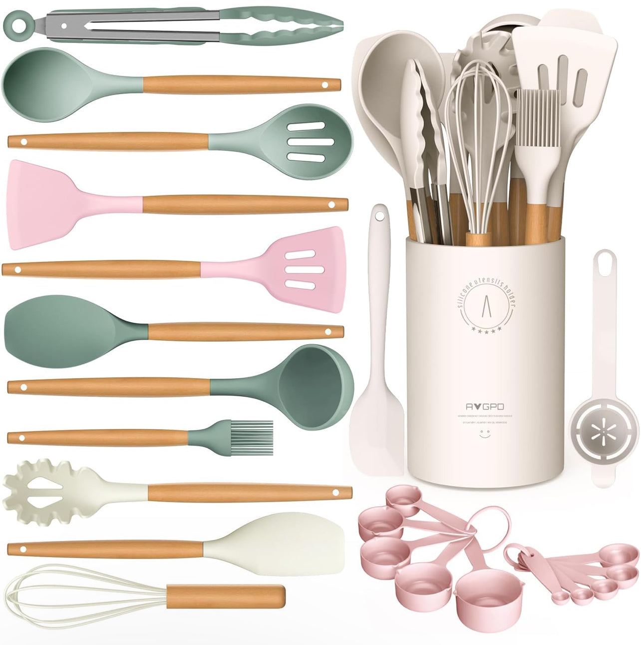 Juego de utensilios de cocina de silicona.