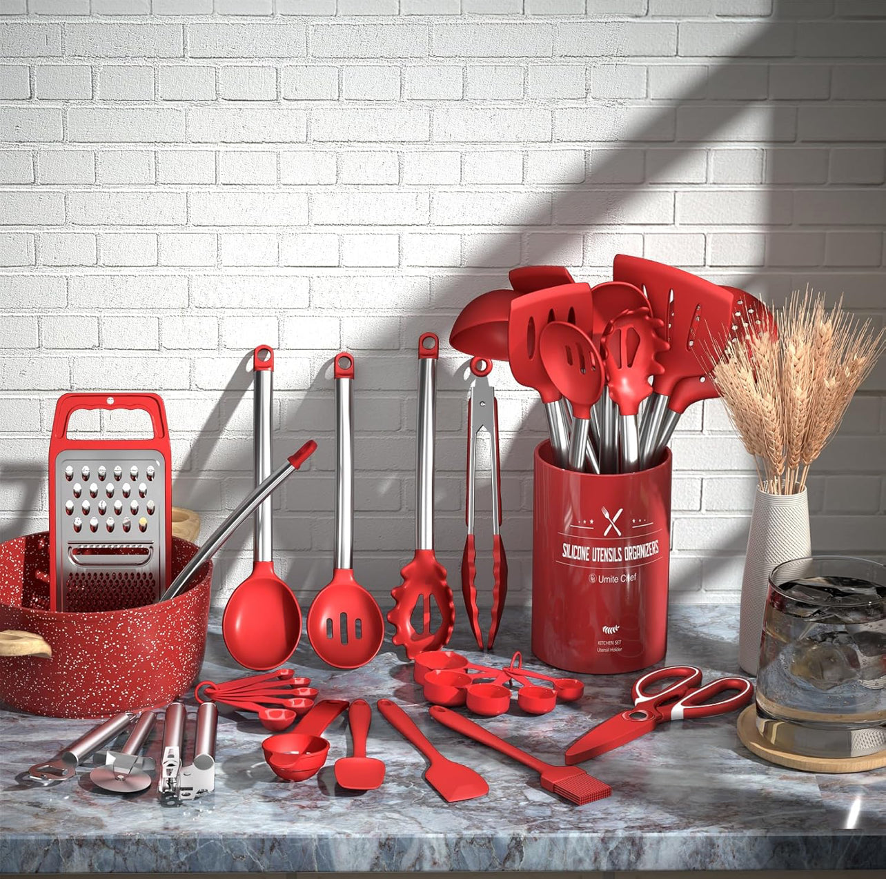 Umite Chef - Juego de utensilios de cocina de silicona, 34 piezas.