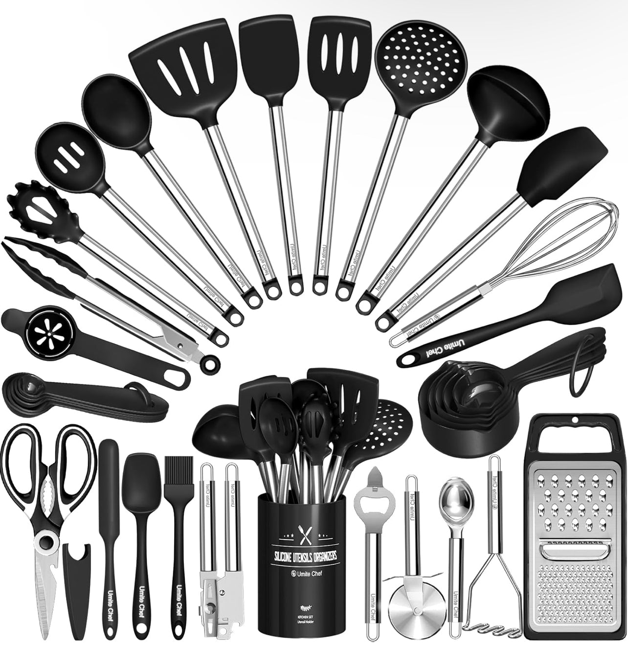Umite Chef - Juego de utensilios de cocina de silicona, 34 piezas.
