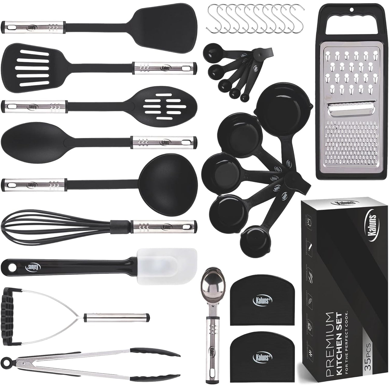 Juego de utensilios de cocina, antiadherentes, resistentes al calor, 35 piezas de nailon y acero inoxidable.