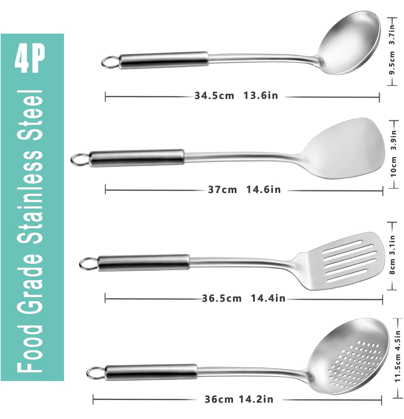 Pleafind Juego de 4 utensilios de cocina de acero inoxidable, juego de utensilios de cocina