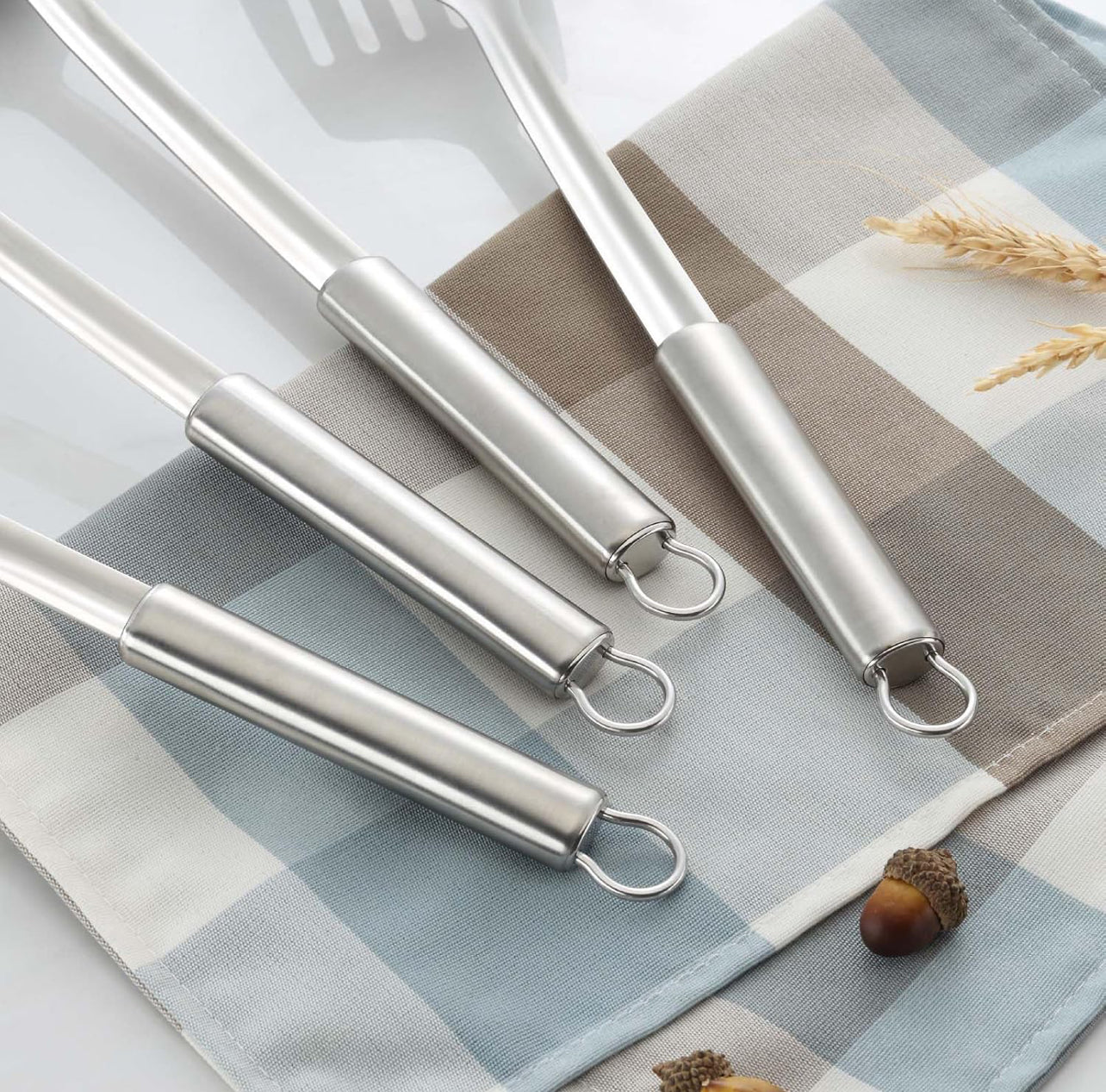 Pleafind Juego de 4 utensilios de cocina de acero inoxidable, juego de utensilios de cocina