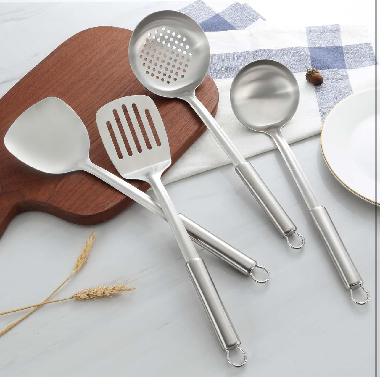 Pleafind Juego de 4 utensilios de cocina de acero inoxidable, juego de utensilios de cocina