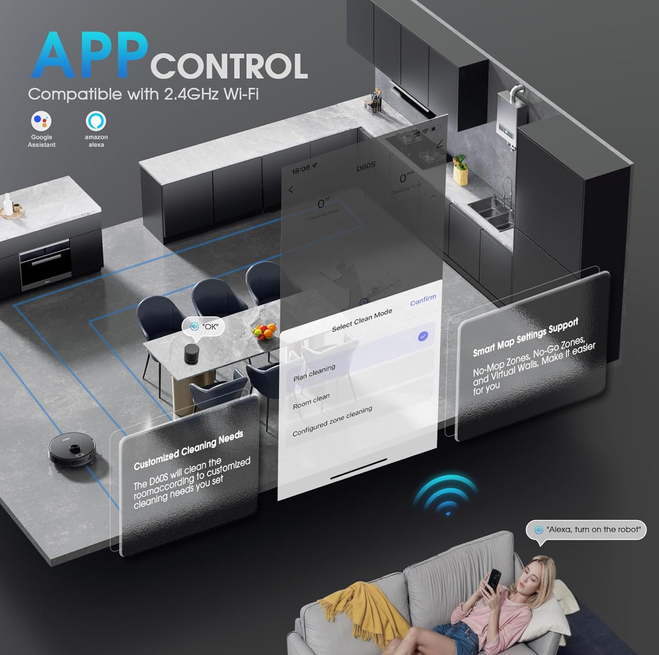 Robot aspirador y limpiador de fregona, succión fuerte 4000Pa, navegación Lidar