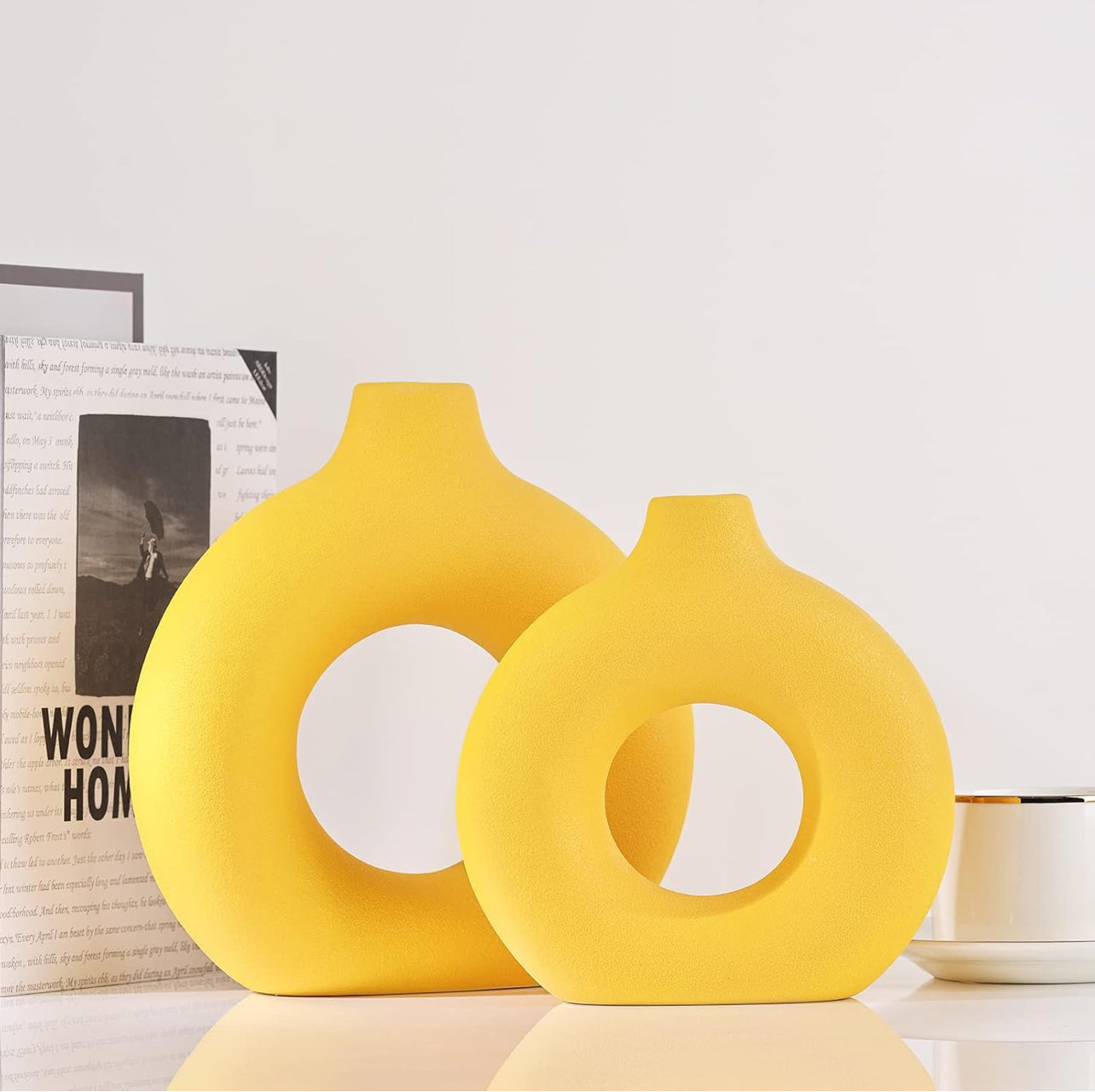 XMGZQ Jarrón, jarrón de cerámica, florero de rosquilla, decoración minimalista y moderna