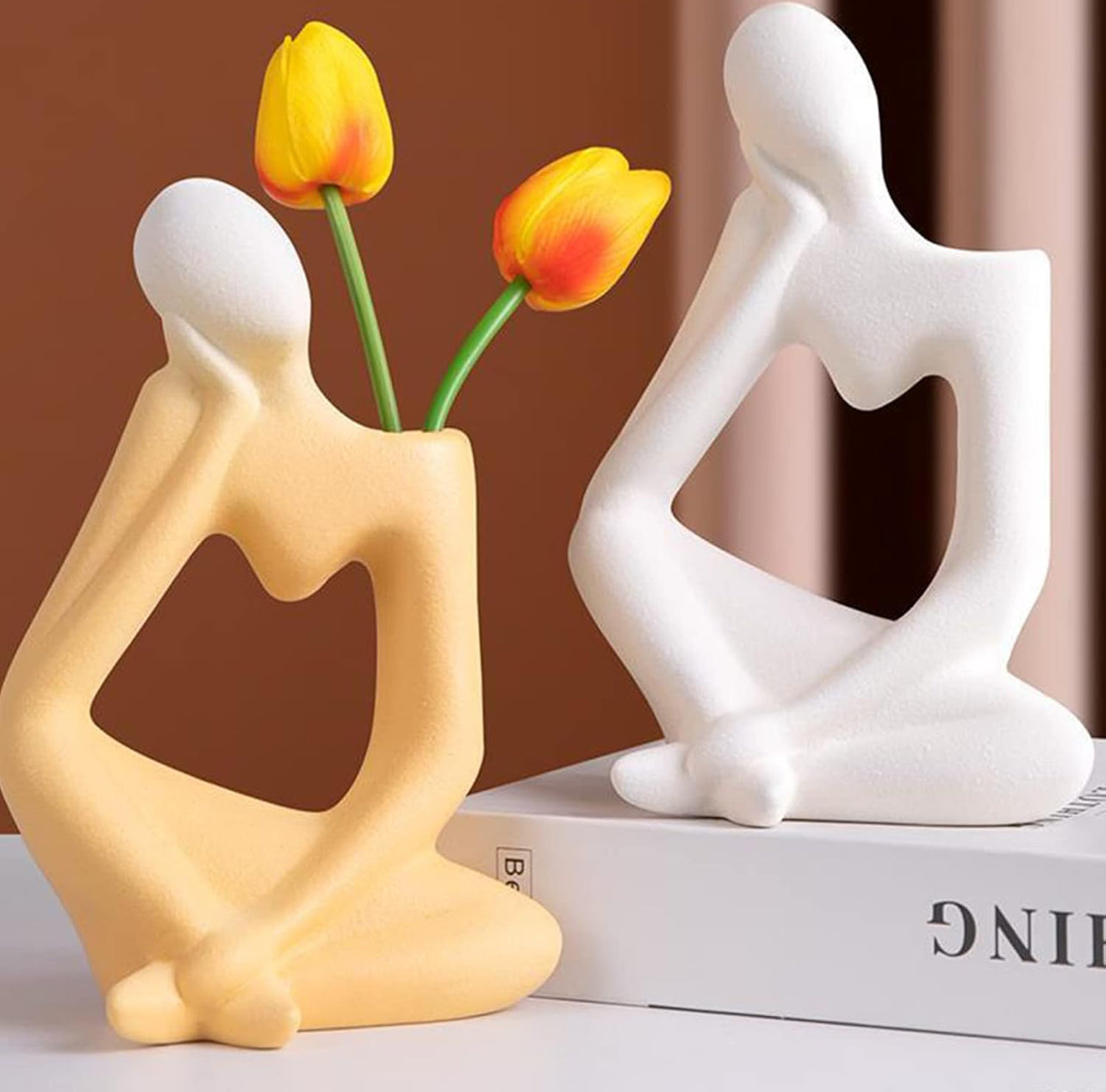 Florero de cerámica blanco para decoración del hogar, estilo moderno