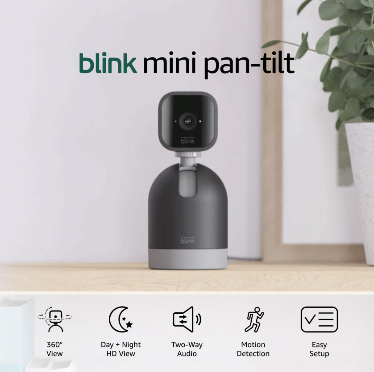 Cámara Blink Mini con panel e inclinación (modelo más reciente)