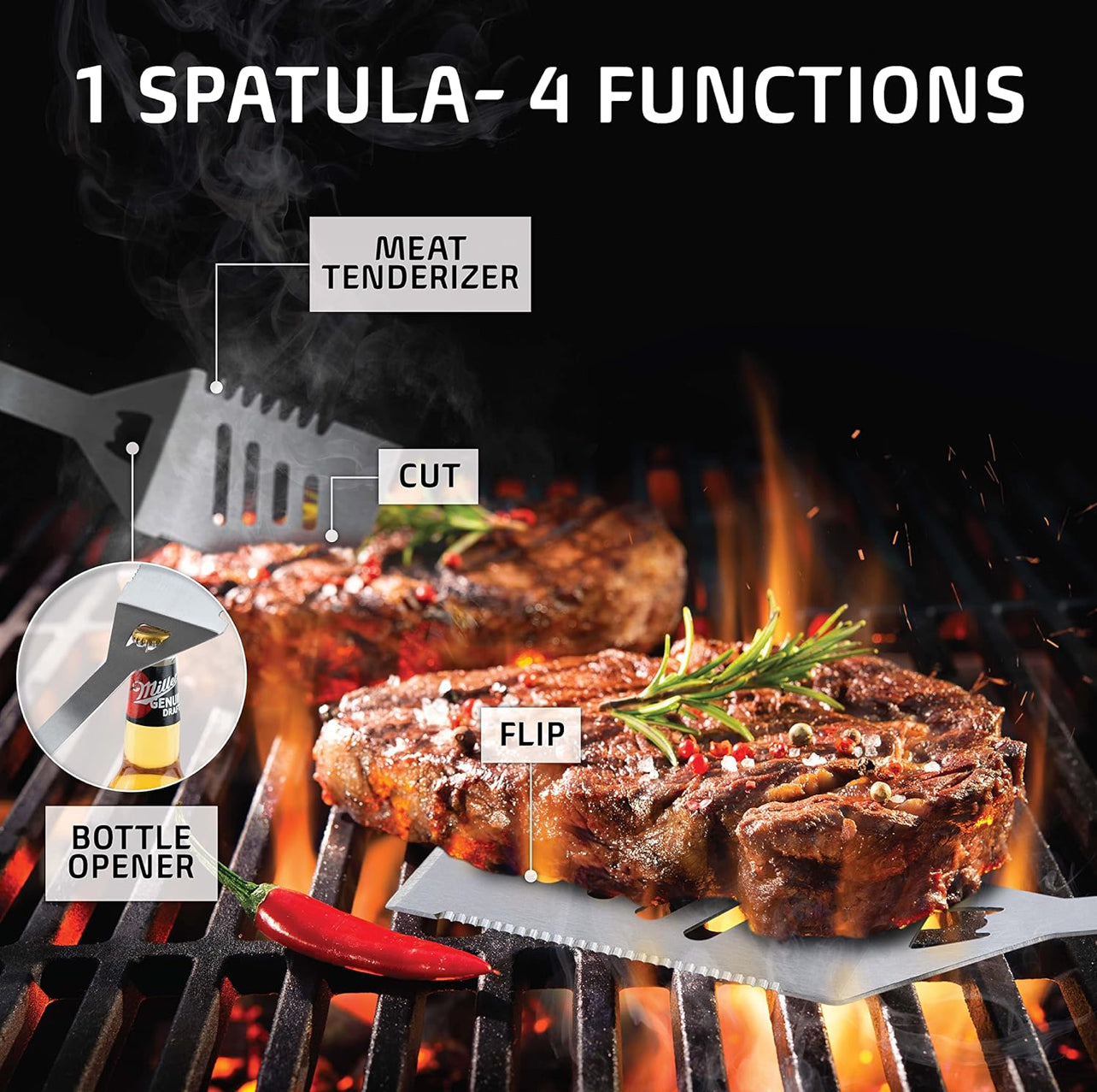 Kaluns Accesorios de parrilla, para hombres y padres, para parrilla al aire libre, acero inoxidable