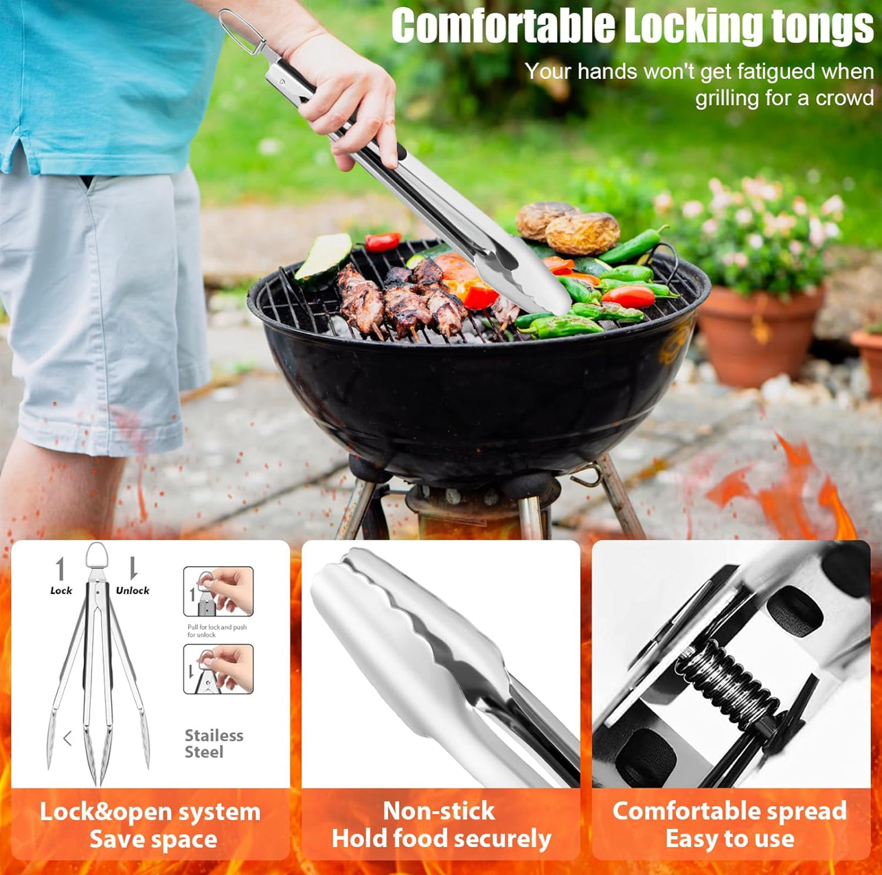 Juego de 31 accesorios para parrilla de barbacoa de acero inoxidable para hombres y papá.