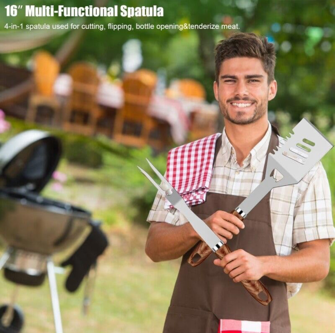 Juego de 31 accesorios para parrilla de barbacoa de acero inoxidable para hombres y papá.