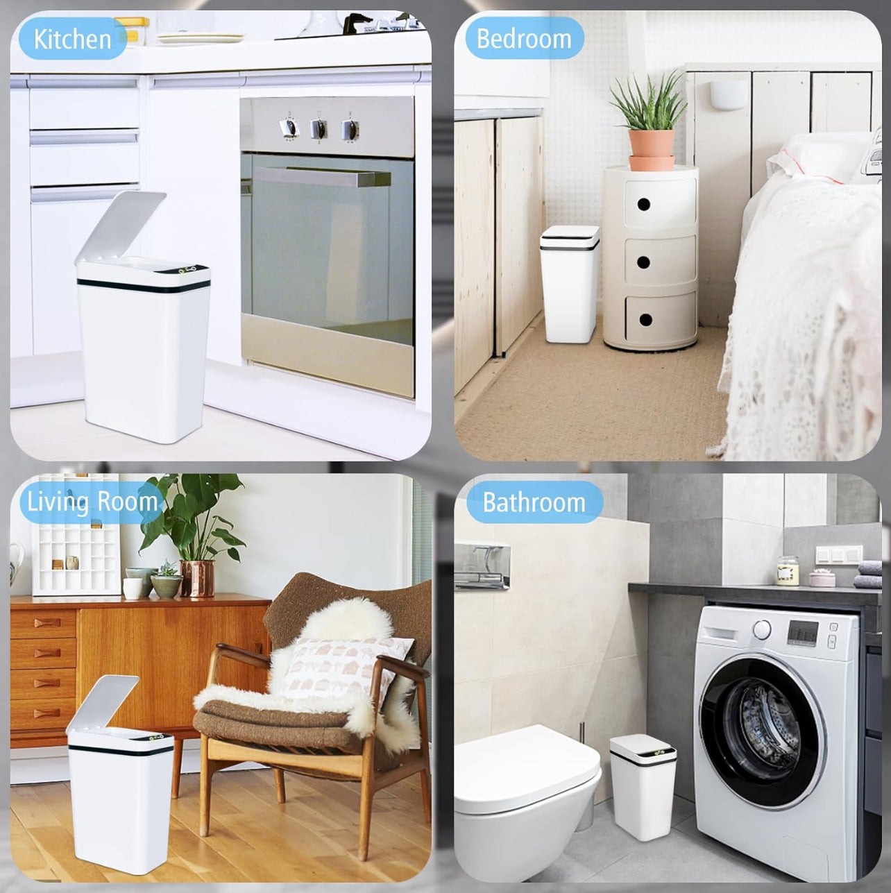 Paquete de 3 cubos de basura pequeños para baño con tapa, 2.2 galones, sin contacto, automático