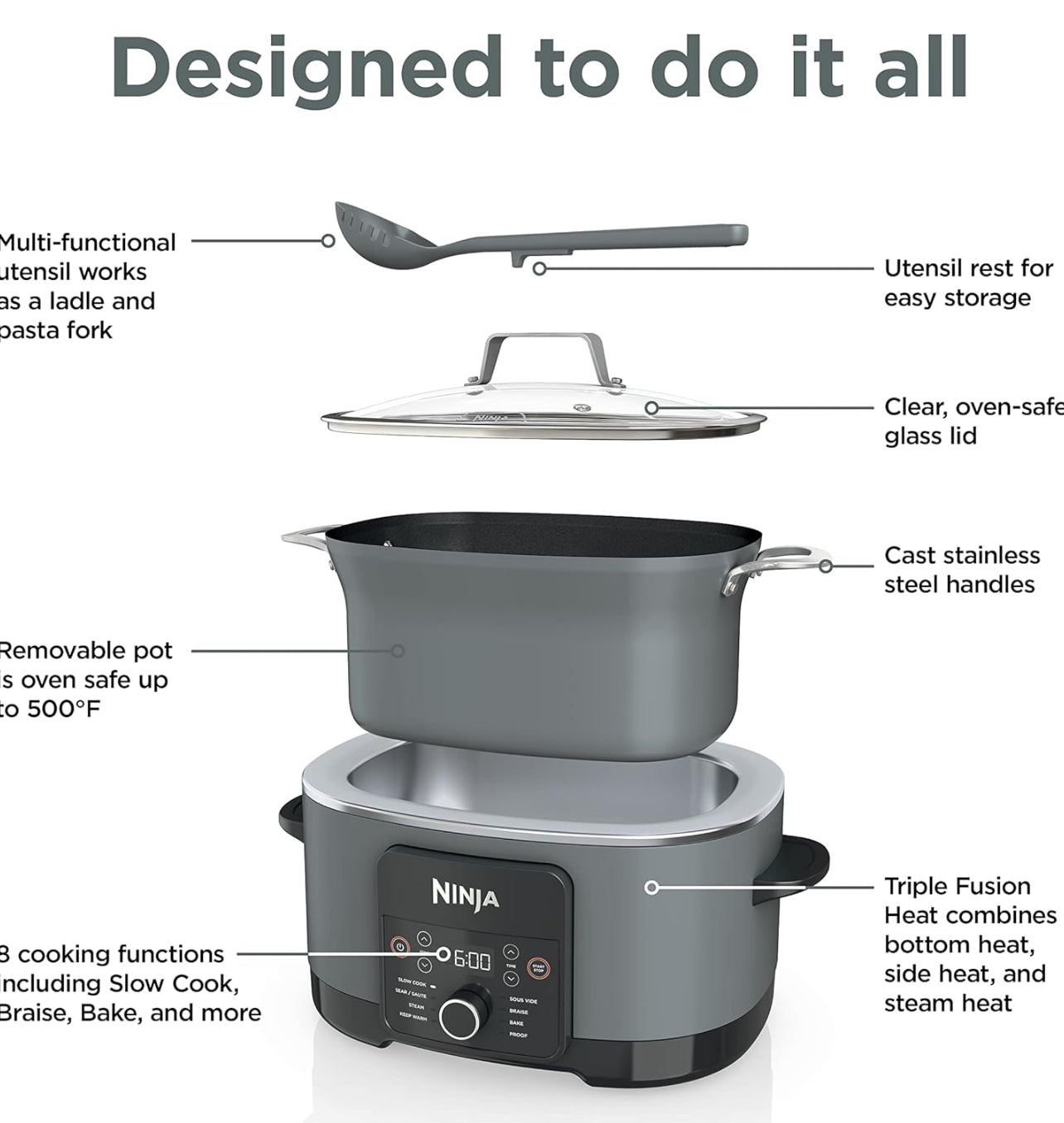 Ninja MC1001 Foodi PossibleCooker PRO - Cocina múltiple de 8.5 cuartos de galón, con olla de cocción lenta 8 en 1