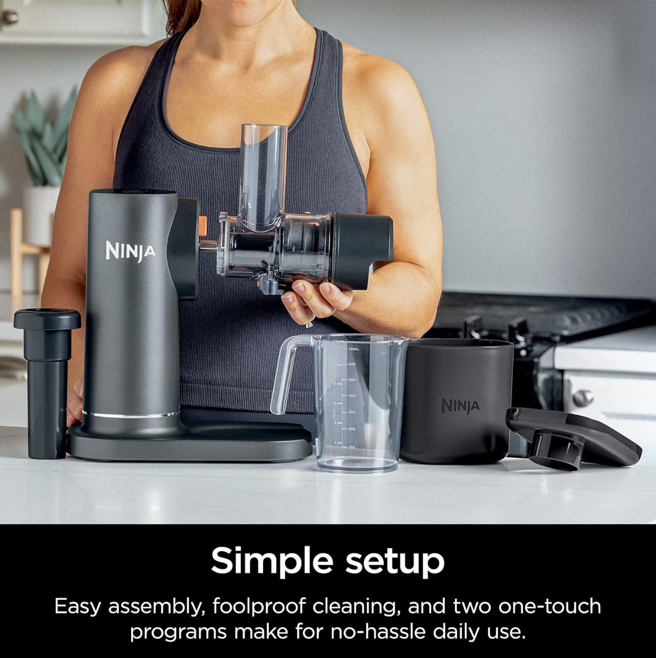 Ninja JC151 NeverClog - Extractor de prensado en frío de jugos, potente exprimidor lento eléctrico con control total de pulpa