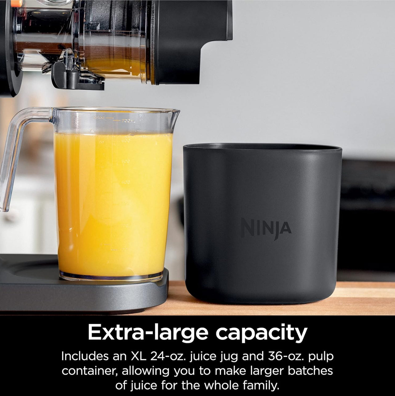 Ninja JC151 NeverClog - Extractor de prensado en frío de jugos, potente exprimidor lento eléctrico con control total de pulpa