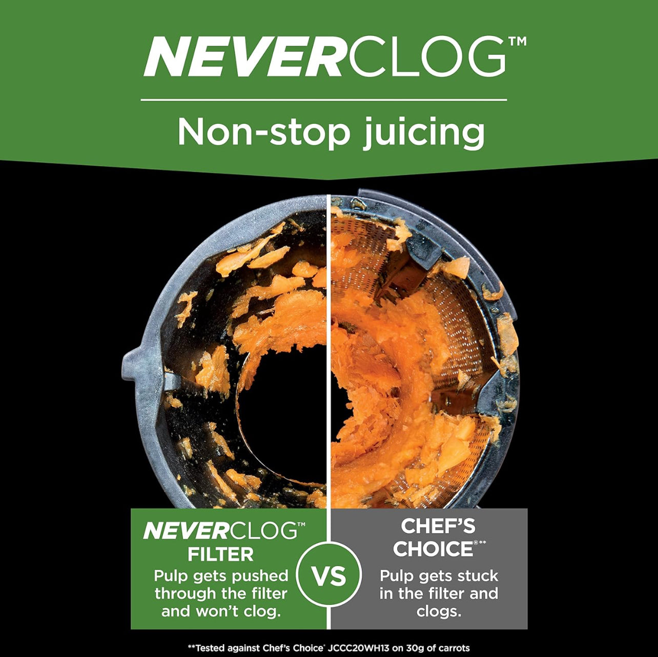 Ninja JC151 NeverClog - Extractor de prensado en frío de jugos, potente exprimidor lento eléctrico con control total de pulpa