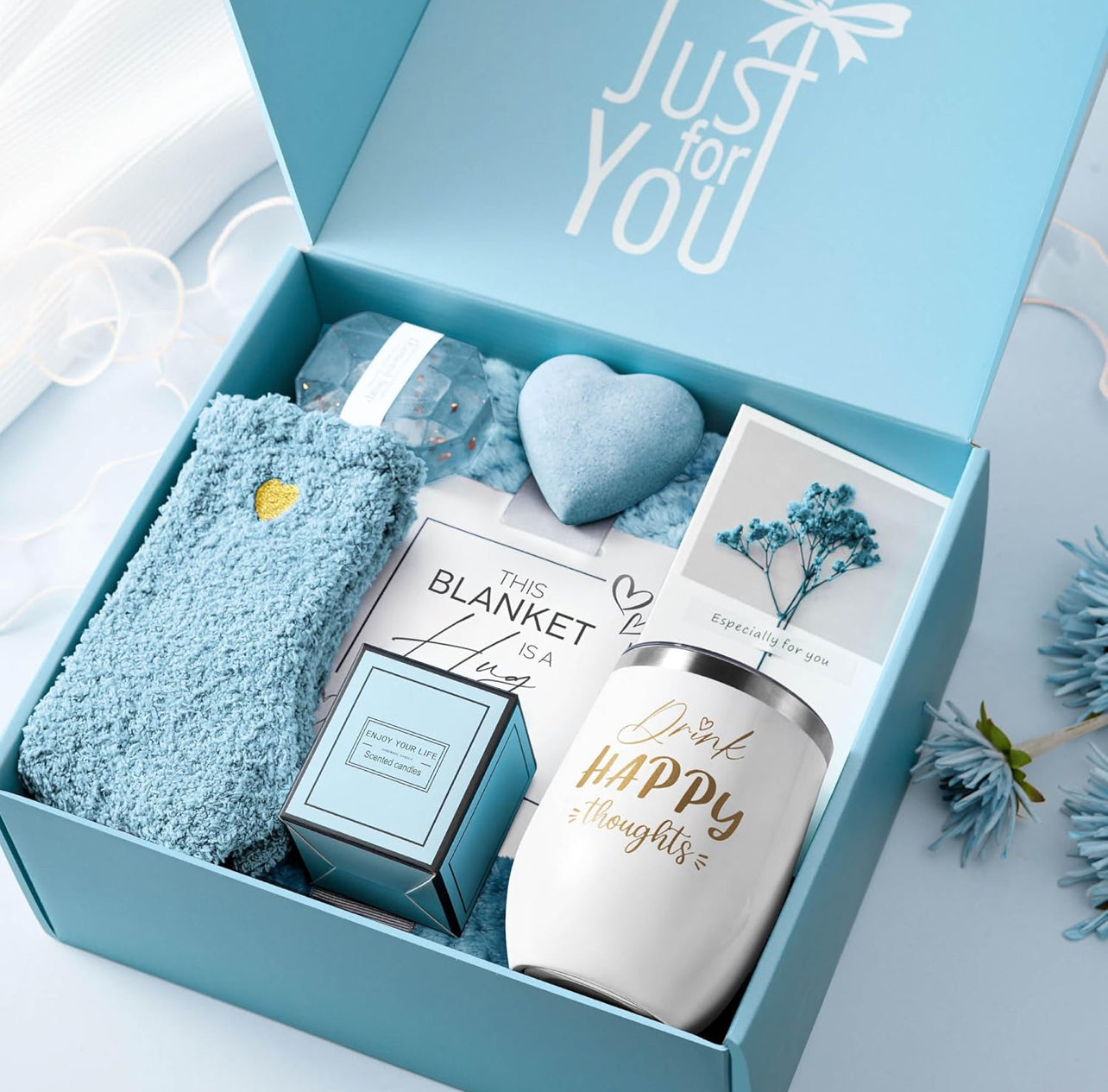 Regalos de Navidad para mujeres y madres, regalos de cuidado personal, cesta de regalo de spa oceánico de lujo con manta de franela