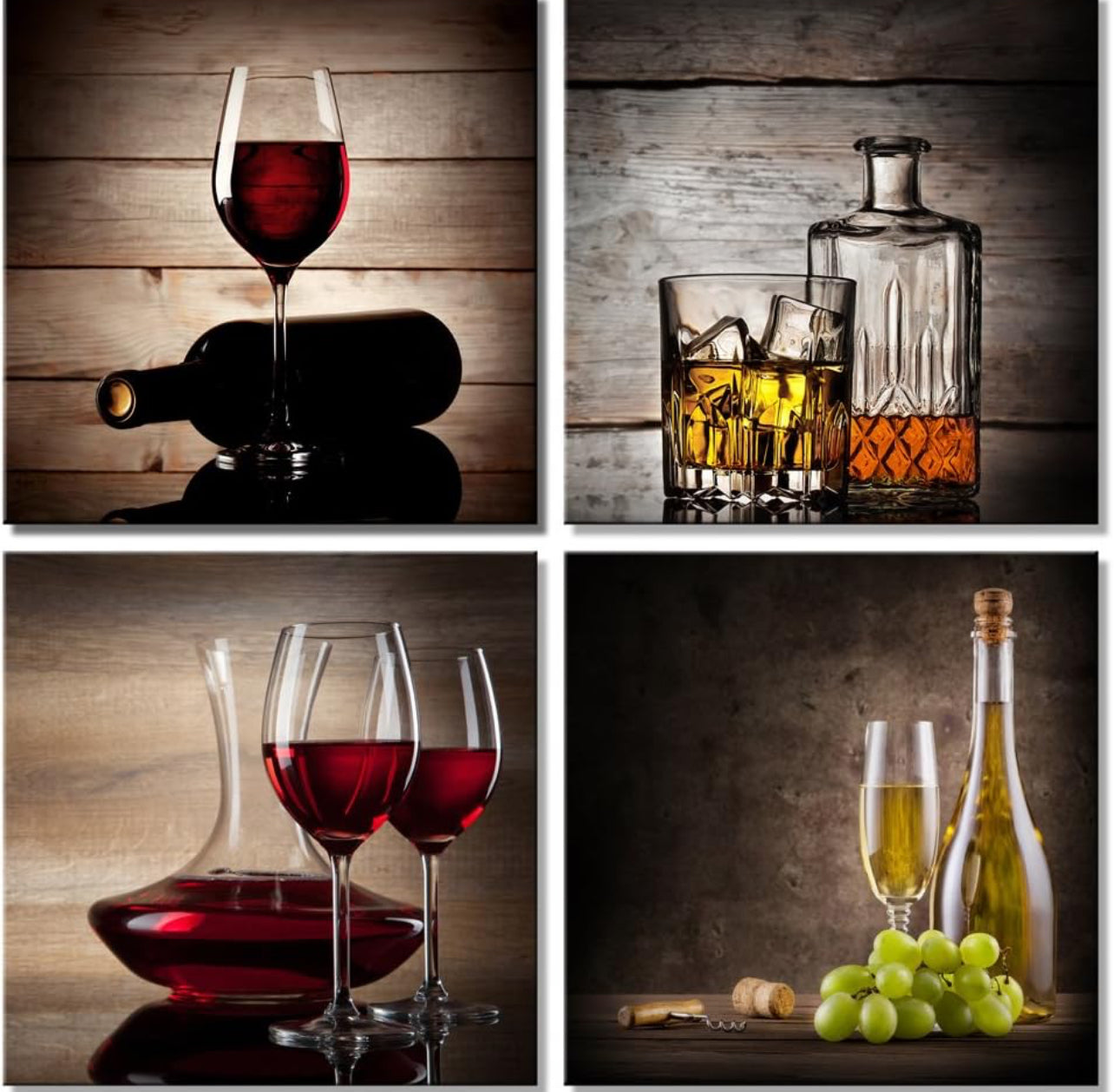 Wieco Art - Cuadros modernos de copas de vino de alta definición y enmarcados, diseño contemporáneo giclée