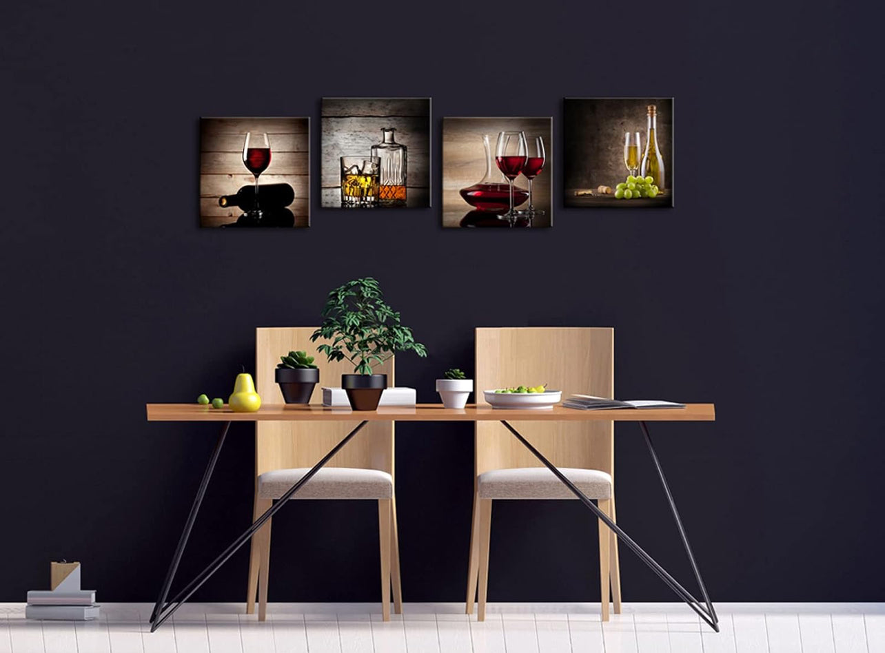 Wieco Art - Cuadros modernos de copas de vino de alta definición y enmarcados, diseño contemporáneo giclée