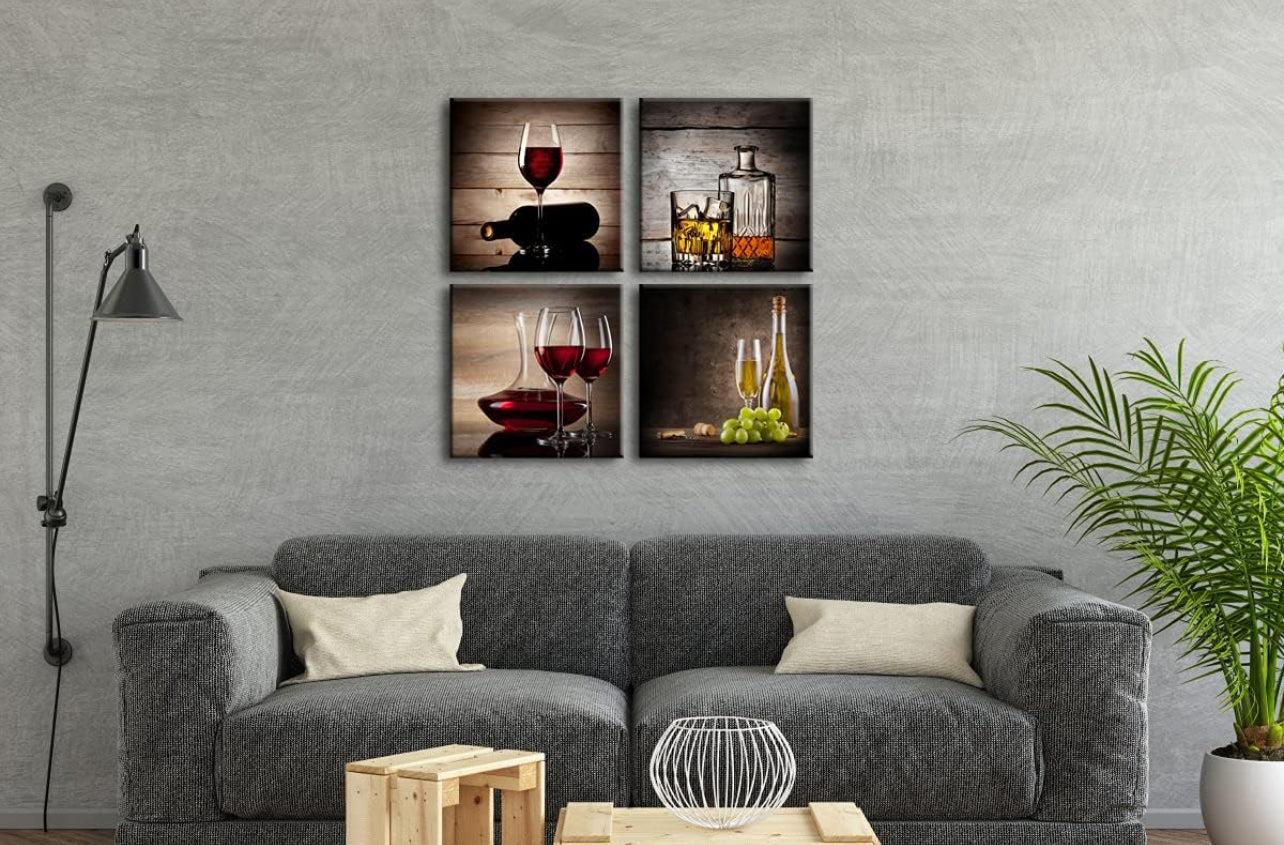 Wieco Art - Cuadros modernos de copas de vino de alta definición y enmarcados, diseño contemporáneo giclée