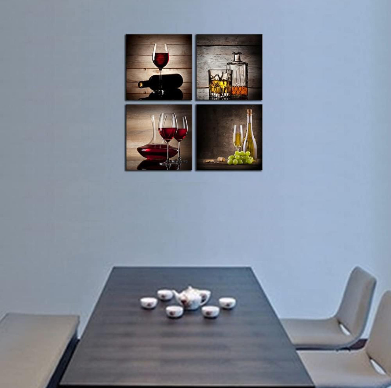 Wieco Art - Cuadros modernos de copas de vino de alta definición y enmarcados, diseño contemporáneo giclée
