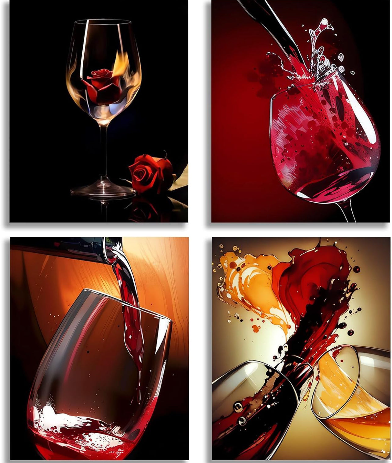 TOCDGOO Arte de pared de copa de vino tinto, pósteres de lienzo para cocina, comedor