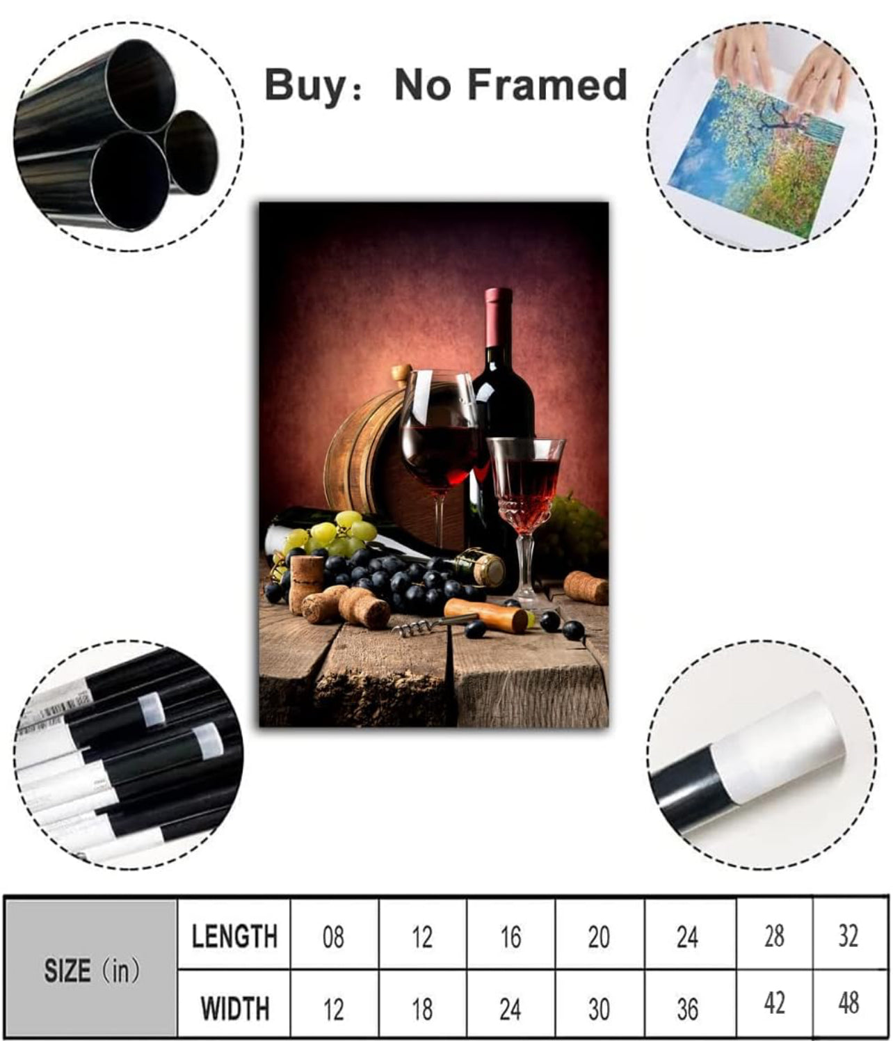 QUNYAAE Póster de vino y uvas, decoración de cocina, lienzo artístico, póster artístico y arte de pared, póster moderno para decoración