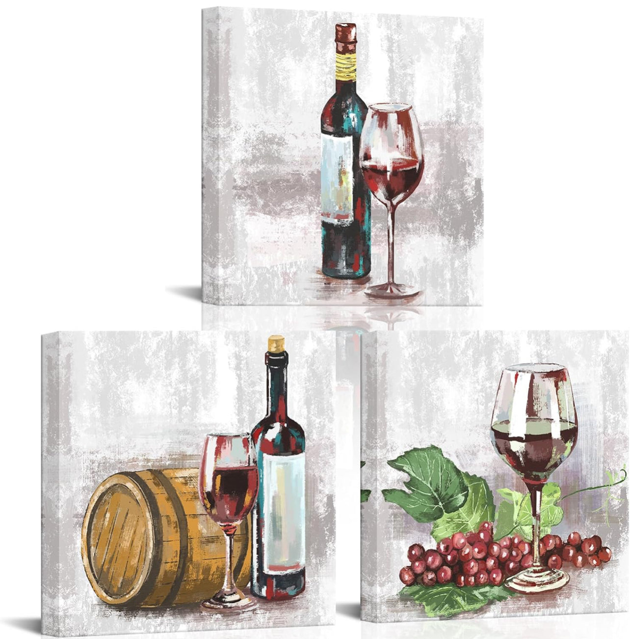 VANSEEING 3 paneles de arte de pared de cocina con barril de vino tinto, póster impreso en lienzo, decoración de pared vintage