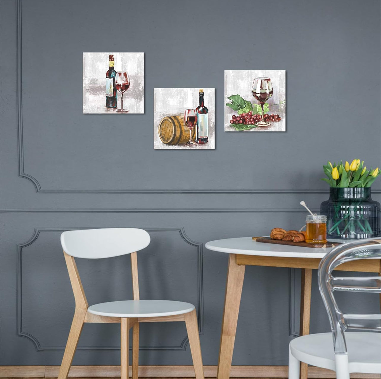 VANSEEING 3 paneles de arte de pared de cocina con barril de vino tinto, póster impreso en lienzo, decoración de pared vintage