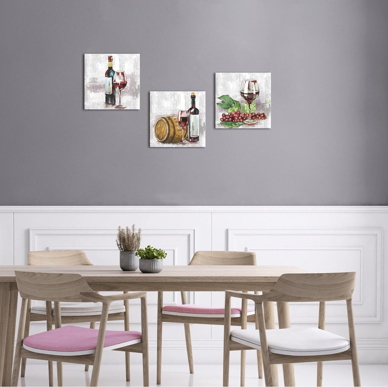 VANSEEING 3 paneles de arte de pared de cocina con barril de vino tinto, póster impreso en lienzo, decoración de pared vintage