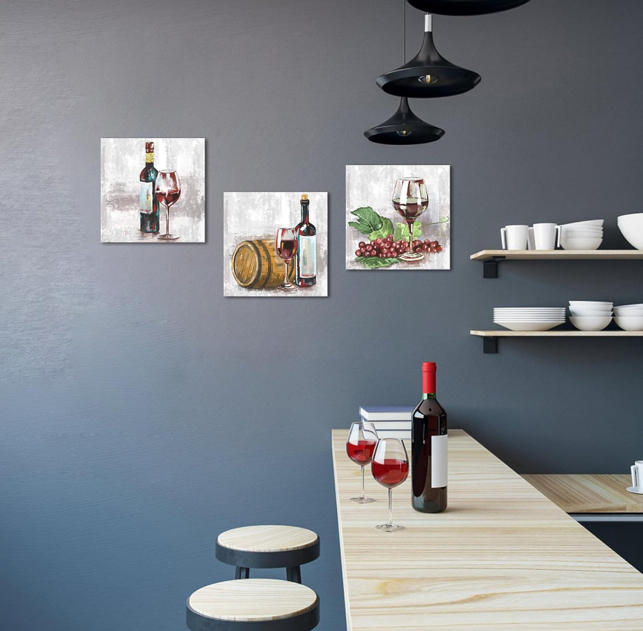 VANSEEING 3 paneles de arte de pared de cocina con barril de vino tinto, póster impreso en lienzo, decoración de pared vintage