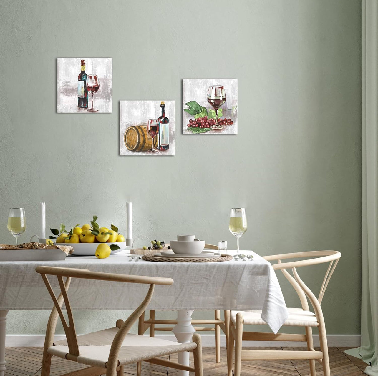 VANSEEING 3 paneles de arte de pared de cocina con barril de vino tinto, póster impreso en lienzo, decoración de pared vintage