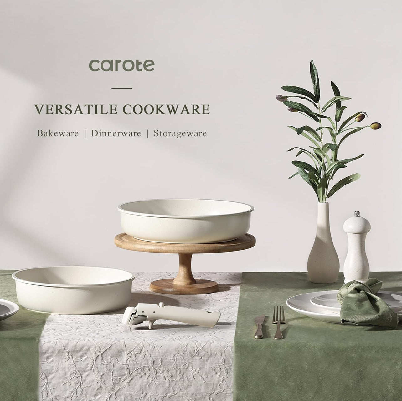 CAROTE Juego de 23 ollas y sartenes antiadherentes, juego de utensilios de cocina, apto para horno