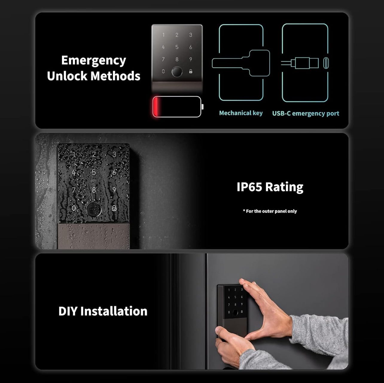 LocksAqara Smart Lock U100, cerradura de puerta de entrada sin llave con llave Apple Home, teclado de pantalla táctil