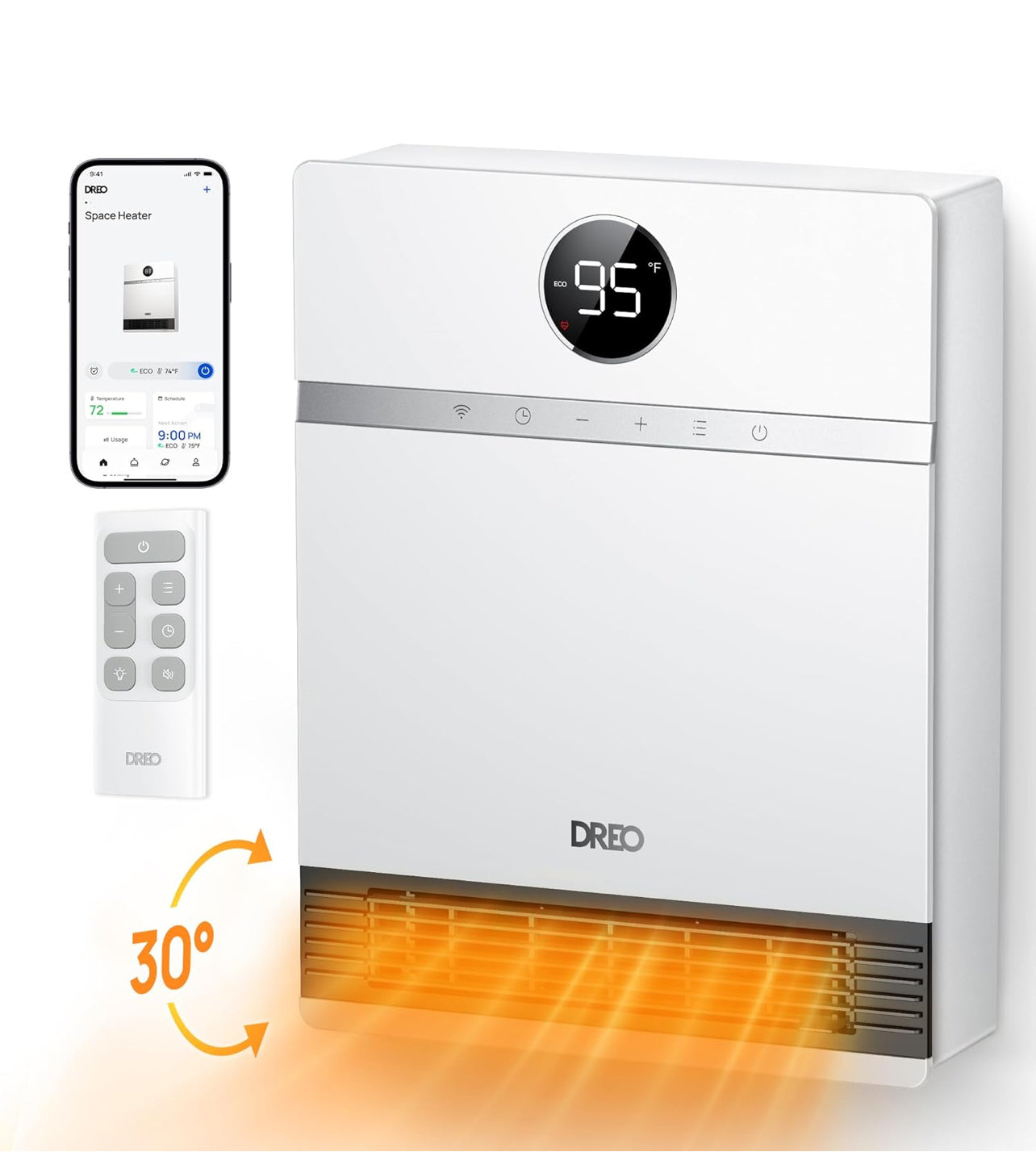 Dreo Calentador de pared inteligente, calentador eléctrico PTC IP24 para uso en interiores