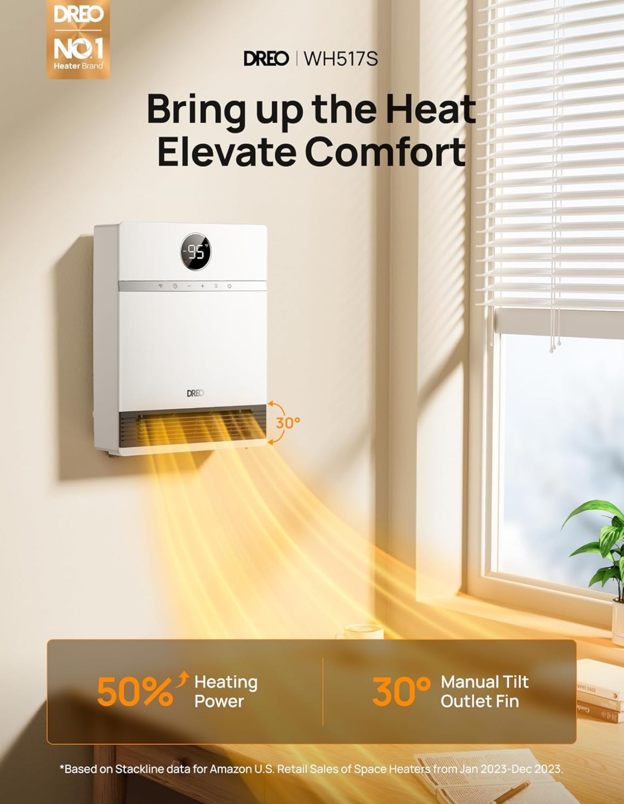 Dreo Calentador de pared inteligente, calentador eléctrico PTC IP24 para uso en interiores