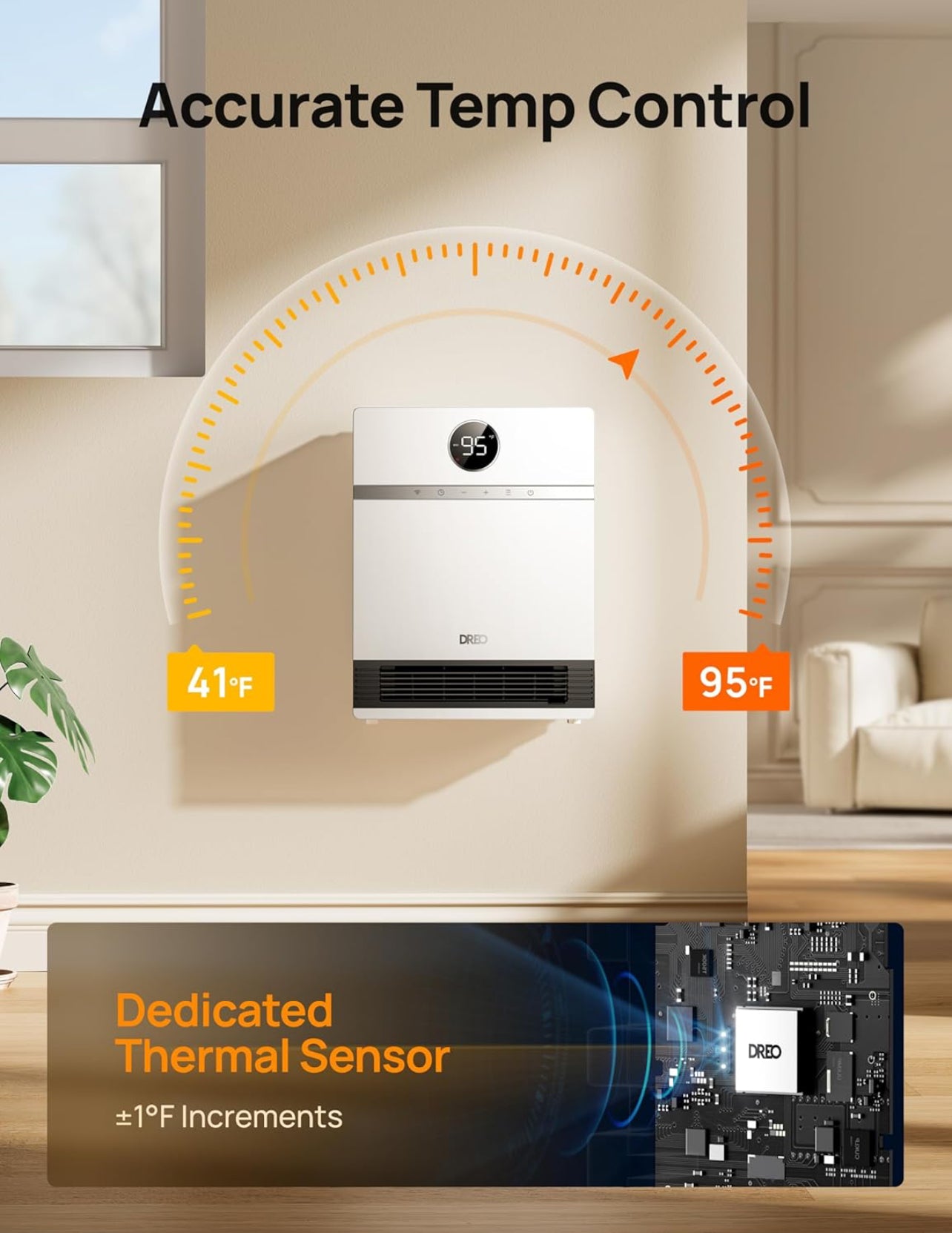 Dreo Calentador de pared inteligente, calentador eléctrico PTC IP24 para uso en interiores