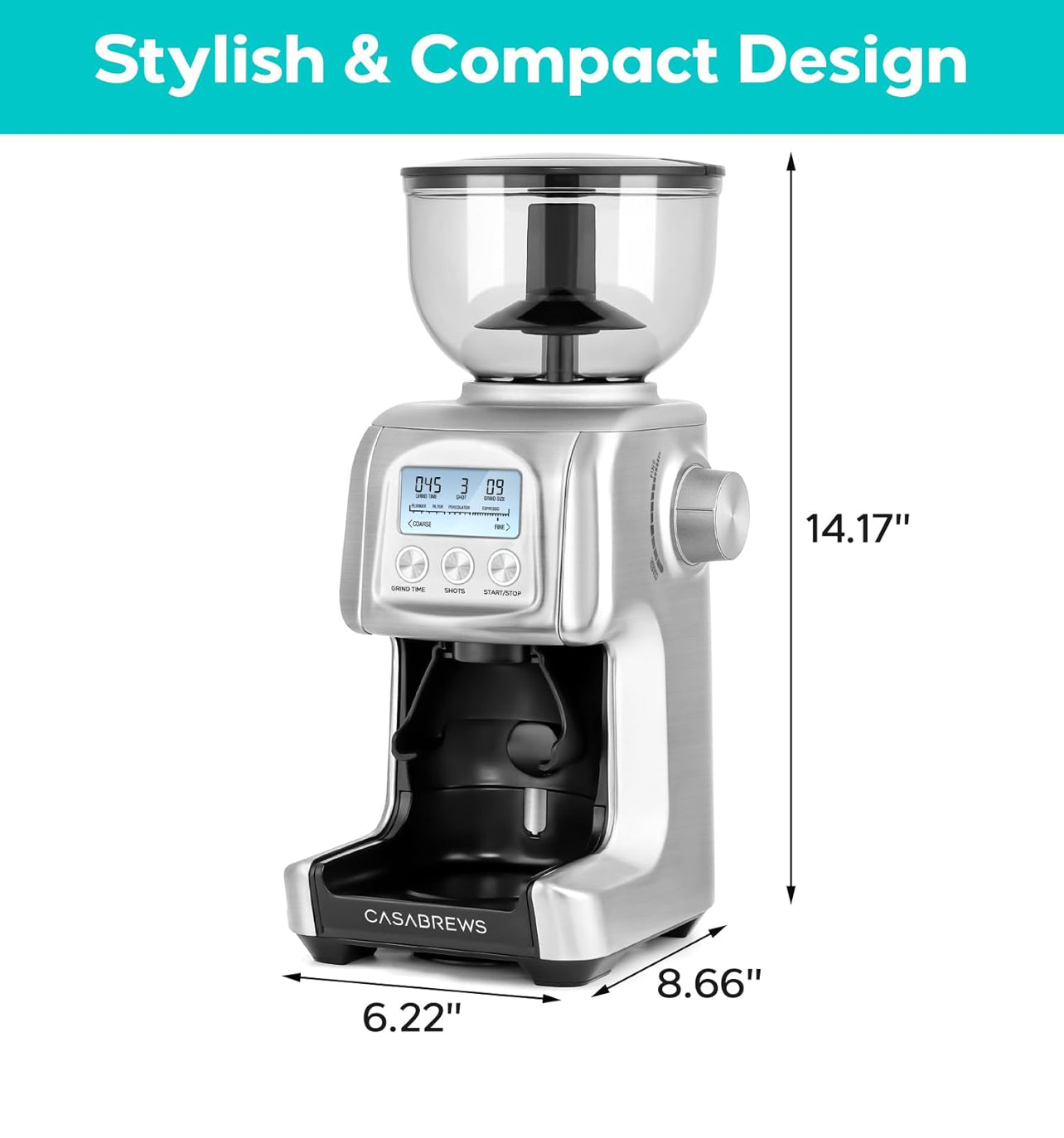 Molinillo de café eléctrico, molinillo de granos de café cónico con 77 ajustes de molienda precisos