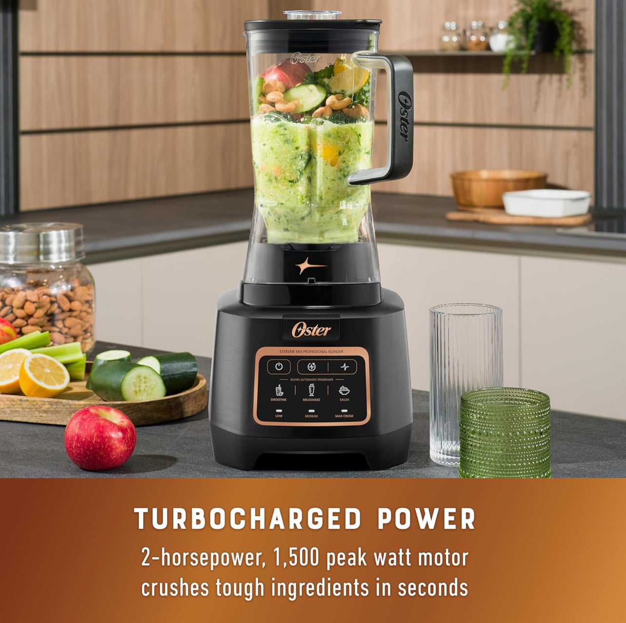 Oster Extreme Mix - Licuadora de alta velocidad de 1500 vatios con hoja de 10 puntos, 64 onzas