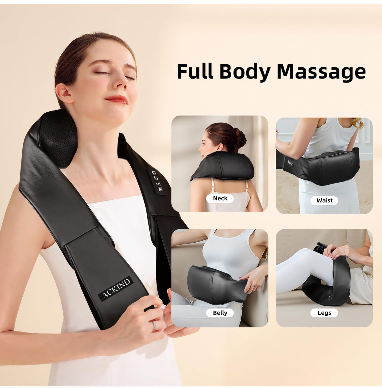 Shiatsu - Masajeador de cuello y hombros con almohada de masaje de tejido profundo