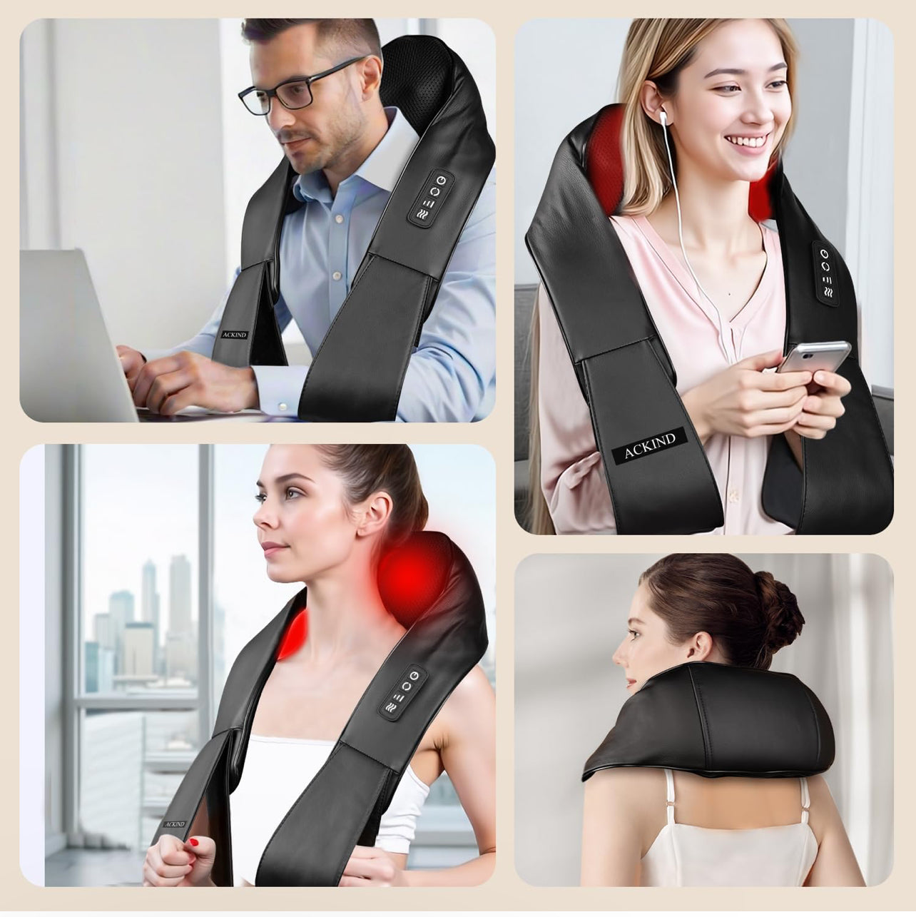 Shiatsu - Masajeador de cuello y hombros con almohada de masaje de tejido profundo