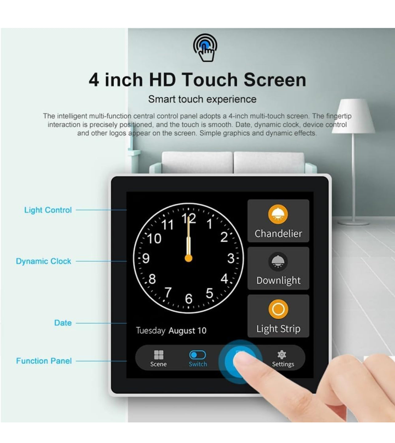 Tuya T3E Interruptor de, pantalla táctil con modos de negociación, discurso, completamente abierto y personalizados.