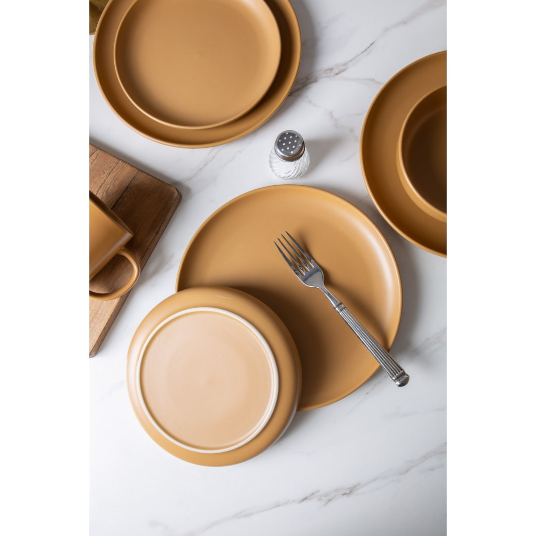 12-Piece Stoneware Dinnerware Sets With Mugs Microwave & Dishwasher Safe Non-Toxic Dinner Plates Bowls Set Stackable Matte Glaze Kitchenware For 3